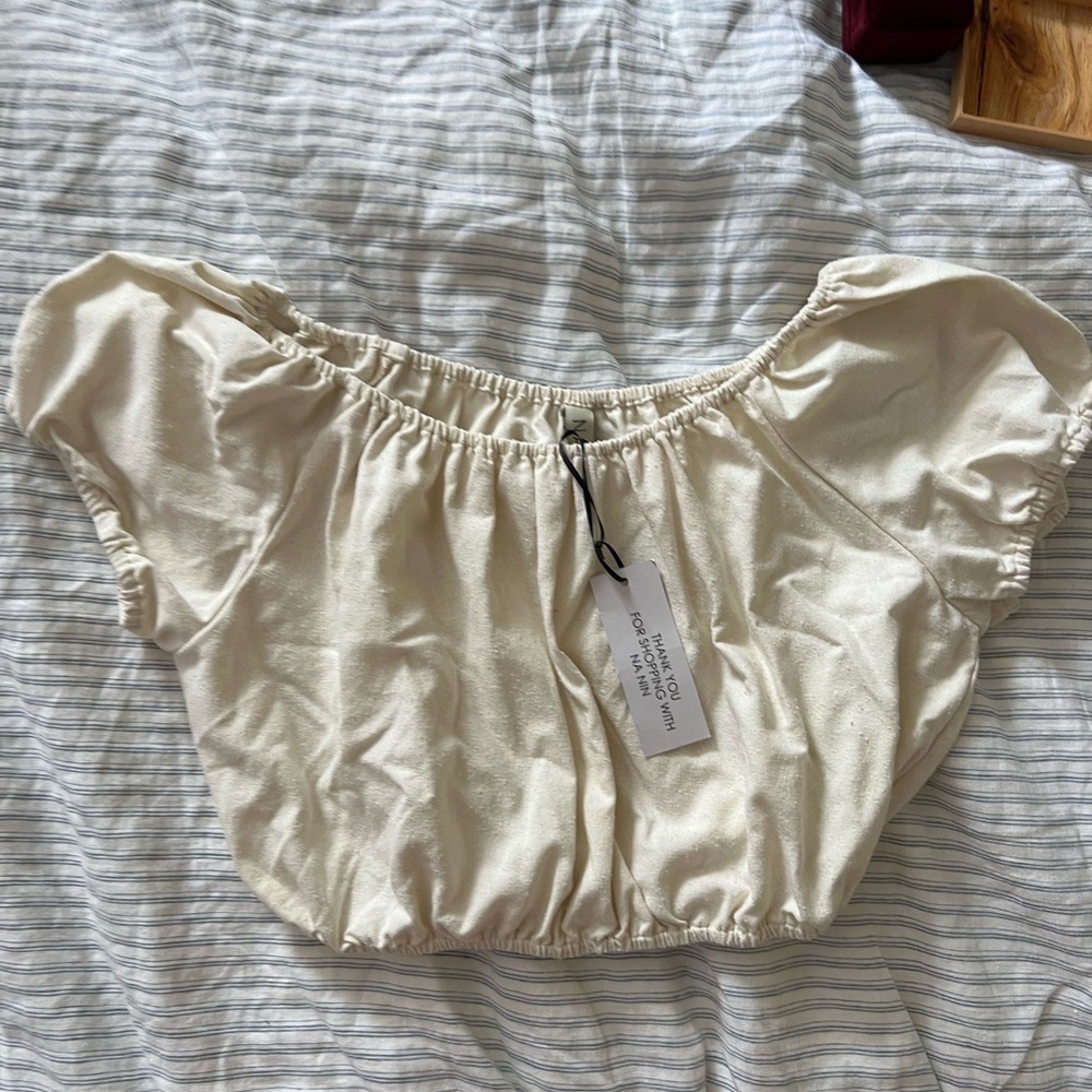 Na Nin Stella Raw Silk Crop Top Cream - Picture 6 of 9